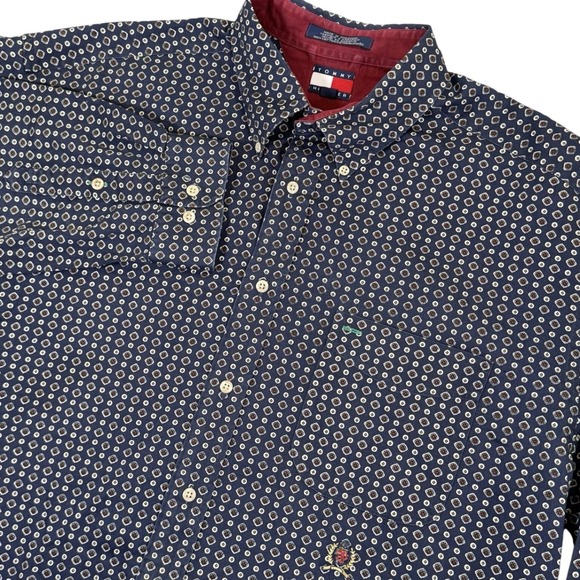 Tommy Hilfiger Other - Vintage Y2K Tommy Hilfiger Mens XL Cotton Navy Blue Geometric‎ Button Down Shirt